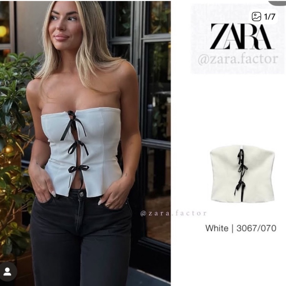ZARA White Corset Top with Black bows